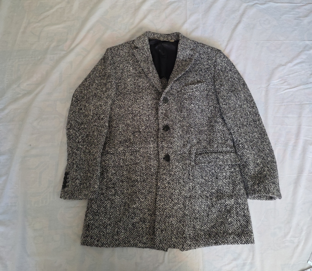 Stylish Black and White Tweed Coat